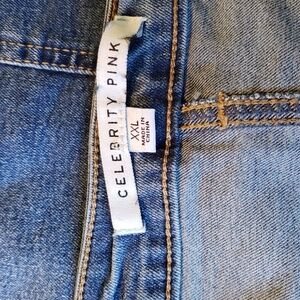 Celebrity Pink / Button Front Stretch Denim A-Line Mini Skirt / Size XXL